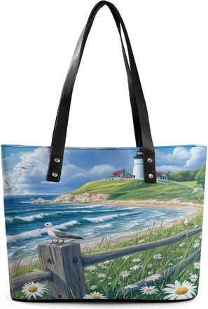 Generic Beach Seascape Lighthouse Tote Bags for Women Cute Shoulder Purses Handbags