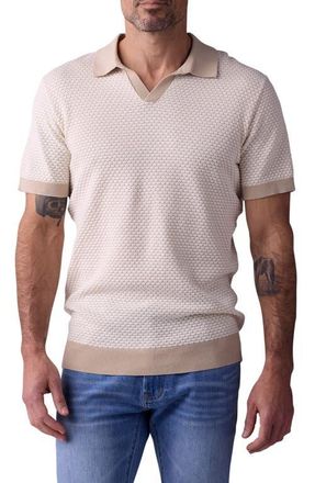 The Normal Brand Robles Johnny Collar Textured Cotton Jacquard Polo Sweater in Ivory/Khaki at Nordstrom, Size Xx-Large R