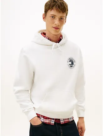 Tommy Hilfiger Mens Tommy Jeans Garment-Dyed Graphic Hoodie - White - L