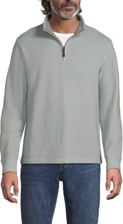 Lands End Bedford Rib Casual Quarter Zip Sweater in Granite Mini Gingham at Nordstrom, Size Medium