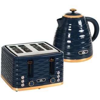 HOMCOM Kettle and Toaster Set 1.7L Rapid Boil Kettle & 4 Slice Toaster Blue | TJ Hughes