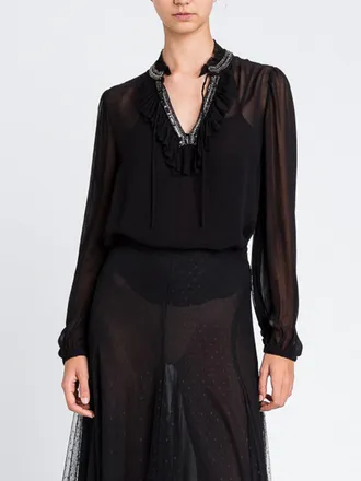 Twinset Blusa Twinset in crepe con perline e paillettes ricamate