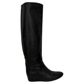 Lanvin Pre-owned Womens Knee-High Wedge Boots in Black Leather - Size 39.5 EU/IT