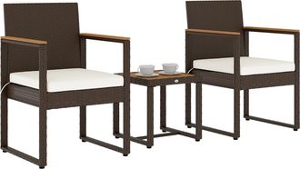 OUTSUNNY 3-Piece Rattan Bistro Set with Acacia Wood Table - White | TJ Hughes
