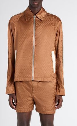Alexander McQueen Skull Jacquard Satin Track Jacket in Camel at Nordstrom, Size 42 Us