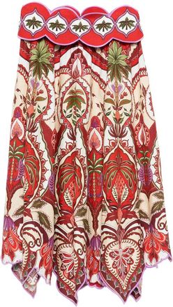 Farm Rio Scalloped Printed Midi Skirt
