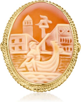 Ross-Simons Italian Orange Shell Venetian Gondola Cameo Ring in 18kt Gold Over Sterling