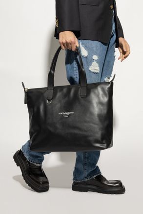 Dolce & Gabbana Leather Shopper Bag, Mens, Black