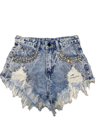 Generic Spring Summer Womens Denim Shorts Y2k Clow Waist Diamond Studded Straight Jeans Image colour1 L