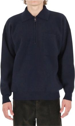 Roberto Collina Half-zip Polo - Heren - Sweatshirts & Hoodies - Blauw - Maat: S Wol