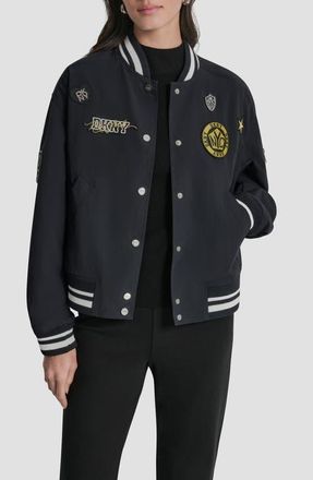 DKNY 1989 Pins & Patches Varsity Jacket in Navy at Nordstrom, Size Xx-Small