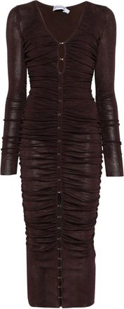 Self Portrait Brown Gathered Viscose Knit Midi Dress