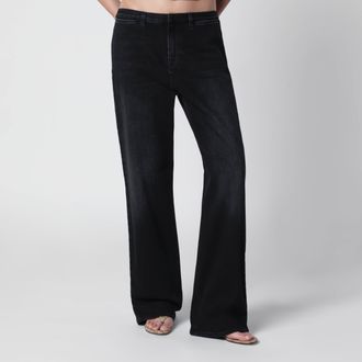 Gucci Pantaloni dritti in denim di cotone nero con banda web