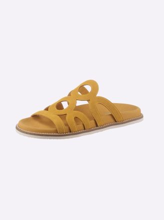 Heine Pantolette HEINE, Damen, Gr. 36, gelb, Rindsleder, Veloursleder, Schuhe Pantolette