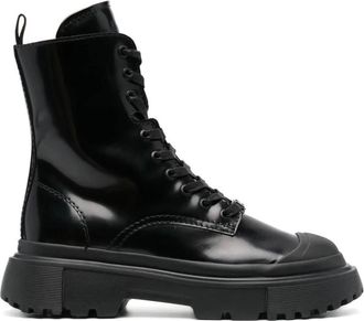 Hogan H619 Enkellaarsjes - Dames - Veterlaarzen - Zwart - 41 EU - Leer - Schoenen