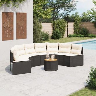 vidaXL Sof&aacute; De Jard&iacute;n Semicircular Con Mesa Y Cojines Rat&aacute;n Pe Negro Vidaxl