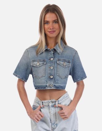 Off-white Womens Corporate Cropped Shirt - Blue/Multi - Size: 10