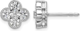 Diamond2Deal 14k White Gold 1 ct Lab Grown Diamond Bloom Floral Stud Earrings VS Clarity, D-E Color