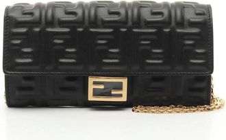 Fendi Accessoires, Dames, Zwart, ONE Size, Leer, Luxe Leren Portemonnee met Afneembare Ketting