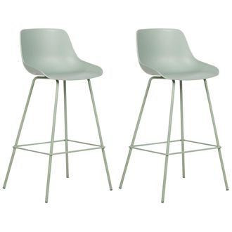 Beliani Conjunto De 2 Sillas De Bar Taburetes Altos De Pl&aacute;stico Patas De Metal Verde Claro Emmet