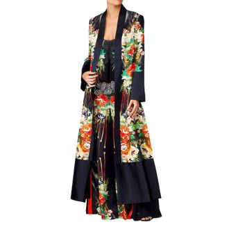 Camilla Embroidered Silk Jacquard Embellished Coat Size S