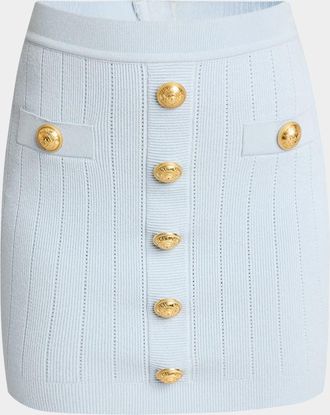 Balmain 2-Pockets Button-Front Rib Mini Skirt