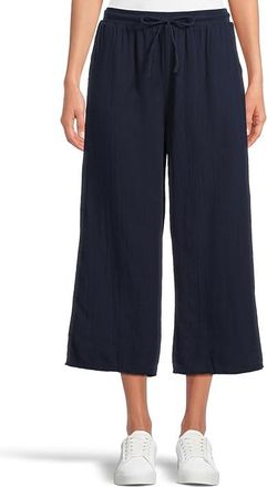Mod-o-doc Ribbed Waist Midi Pants Womens Casual Pants Navy Licorice : SM, Cotton