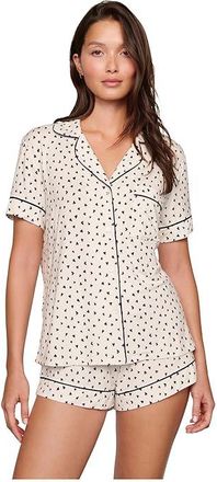 Eberjey Gisele Printed - The Relaxed Short PJ Set Womens Pajama Sets Heart To Heart/Black : XXS, Spandex/Modal