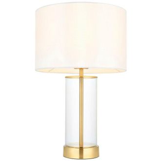 Endon Lighting Lessina Base & Shade Table Lamp, Satin Brass Plate, Glass, Vintage White Fabric