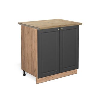 Vicco Armario Bajo Para Fregadero Fame-line, Antracita-oro, 80 Cm Con Estante, Et Roble Vicco
