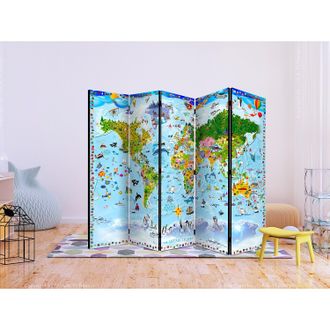 Artgeist home24 Paravent World Map for Kids II (5-tlg)