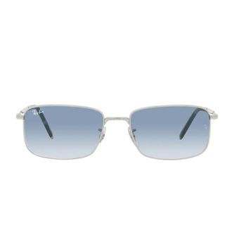 Ray-Ban Rechthoekige zonnebril met zilveren montuur en blauwe lenzen - unisex - Zonnebrillen - Grijs - 57 MM - Accessoires