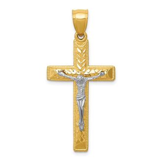 Diamond2Deal 14k Two-tone Gold Diamond Cut Crucifix Pendant