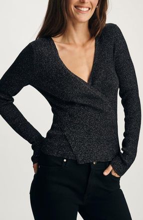 Mavi Metallic Faux Wrap Sweater in Black at Nordstrom, Size X-Small
