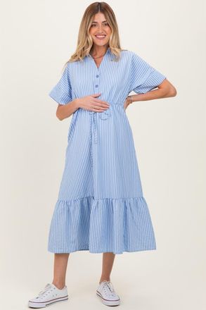 Pinkblush Blue Striped Button Collared Midi Dress in Light Blue at Nordstrom, Size Medium