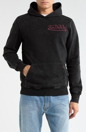 Von Dutch Embroidered Mineral Wash Fleece Graphic Hoodie in Black Mineral Wash at Nordstrom, Size Small