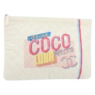 Chanel Pre-owned Clutches, female, White, Size: ONE SIZE Pre-owned Canvas Clutch