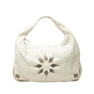 Bottega Veneta Pre-owned Intrecciato Leren Schoudertas - Dames - Pre-owned - Wit - Maat: ONE Size Leer