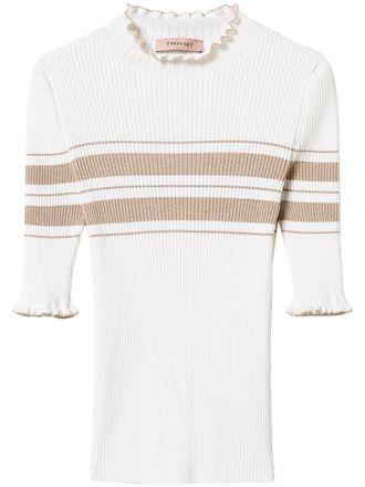 Twin-Set rib-knit striped top - women - Viscose/Metallized Polyester/Polyester - S - White