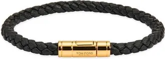 Tom Ford Tubular Clasp Braided Leather Bracelet in Naa Black at Nordstrom, Size X-Large