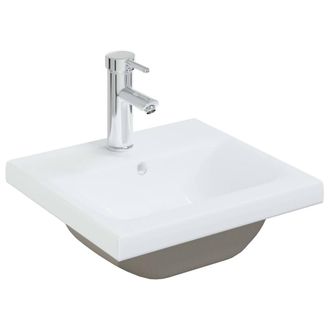 Berkfield Home Built-in Basin with Faucet 42x39x18 cm Ceramic White | Size: 42 x 39 x 18 cm