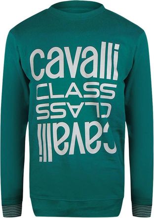 Roberto Cavalli Mens Cavalli Class Bold Multi Logo Green Ottanio Round Neck Sweatshirt - Size: 42/Regular