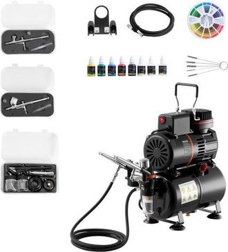 OEM Kit De Aer&oacute;grafo Con Compresor De Aire 1/6 Hp Con Tanque 3 Aer&oacute;grafos De Doble Acci&oacute;n Con 3 Boquillas, Manguera, 6 Pinturas Acr&iacute;licas, Kit De Pintura 