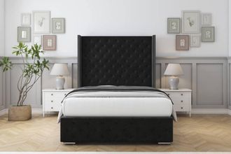 Sloomy Arundel Plush Bed Frame With 50 Upholstered Wingback Headboard in Black | Size: Small Single