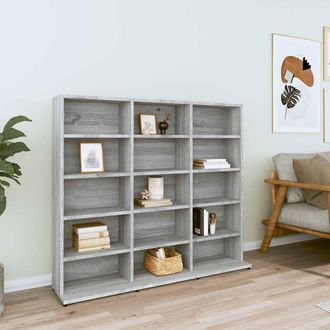 vidaXL Vidaxl - Estanter&iacute;a Para Cds Madera Contrachapada Gris 100x23x89,5 Cm