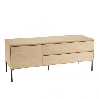 Macabane Mueble TV natural 1 puerta 2 cajones patas metal negro