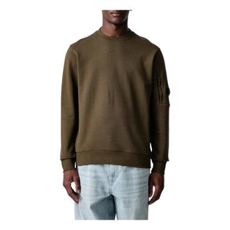 C.P. Company C.p. Company, Hoodies & sweatvesten, Heren, Groen, M, Katoen, Diagonal Raised Fleece Crewneck Lens Sweatshirt