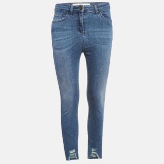 Elisabetta Franchi Blue Ripped Hem Denim Skinny Jeans S Waist 27