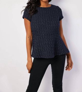 Sail to Sable Womens Short Sleeve Zip Peplum Top In Navy