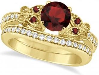 Allurez Butterfly Genuine Garnet & Diamond Bridal Set 18K Yellow Gold (2.05ct)